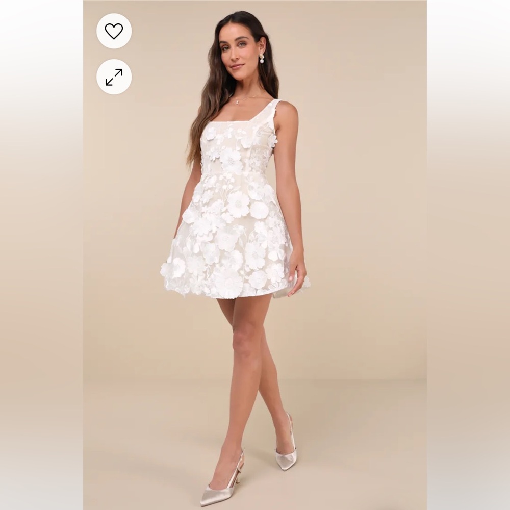 Lulus White 3D Floral Embroidered Dress